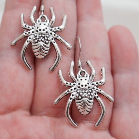 Large Silver Spider Earrings - Picture 2 of 6